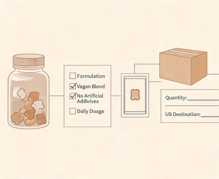 Illustration of a structured gummy supplement sourcing brief